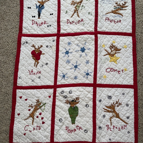 Pottery Barn Kids Other - Vintage RARE Pottery Barn Kids Christmas Reindeer Baby Quilt